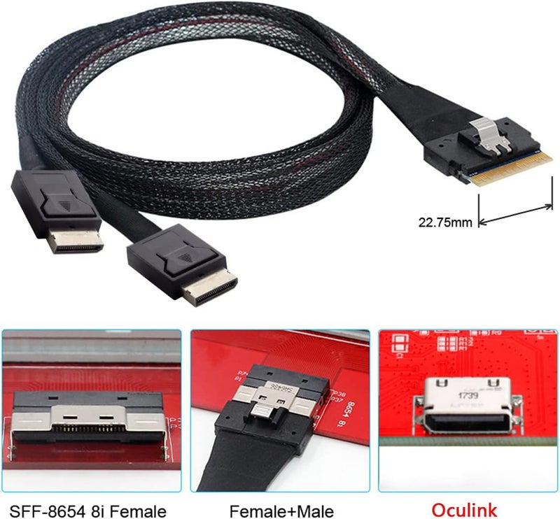 Cablecc PCI-E Ultraport Slimline SAS Slim 4.0 SFF-8654 8i 74pin to Dual Oculink SFF-8611 Cable 50cm PCI-Express - Image 5